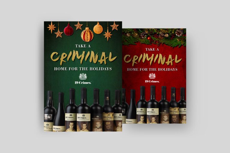 holiday and year-end print projects of 19 crimes wine ad